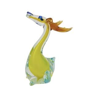 Vintage Murano 8" Art Glass Stag Figurine Yellow and Blue